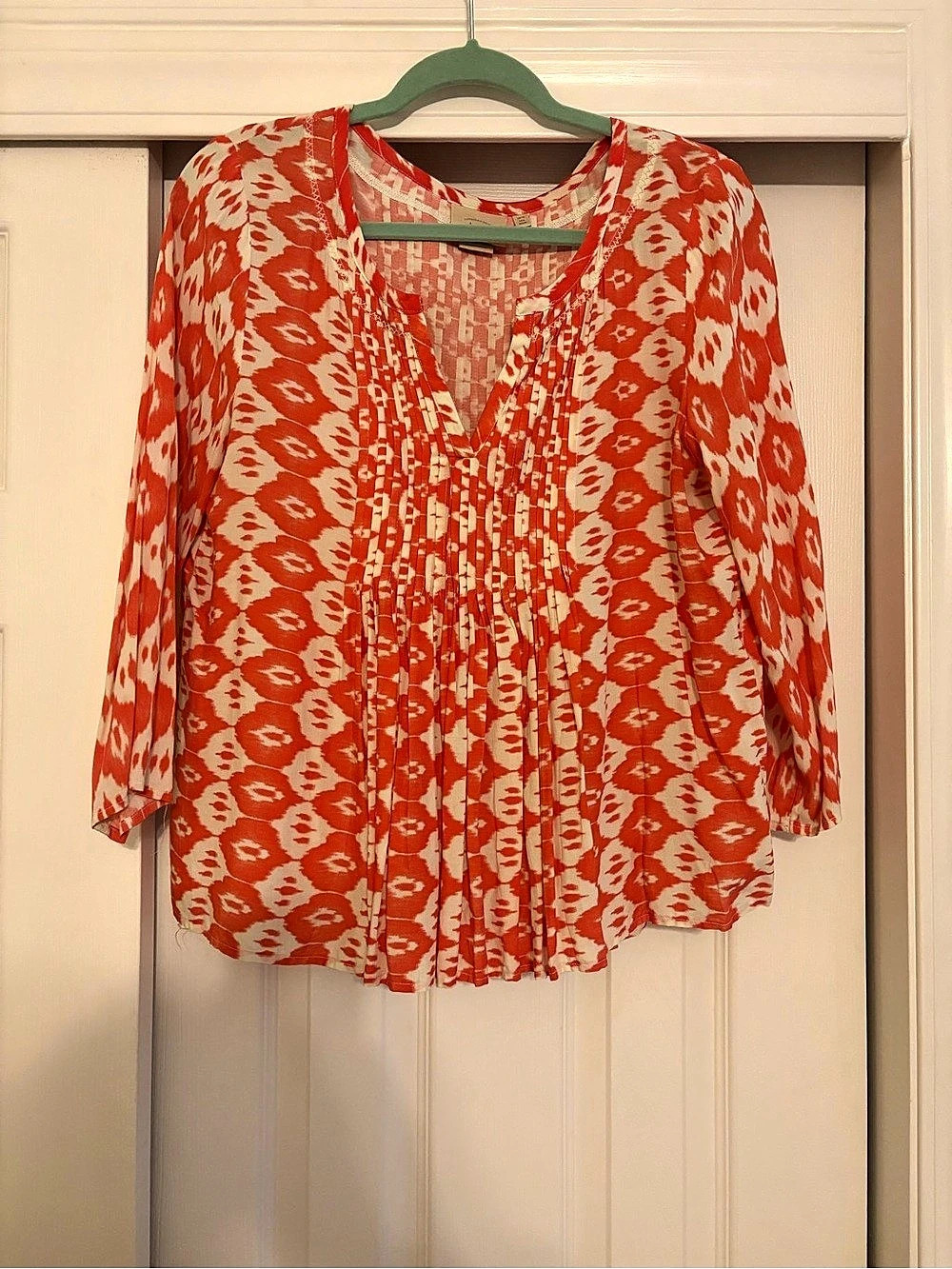 VANESSAVIRGINIA Printed Rayon Blouse in Orange & White USA 6 Like New